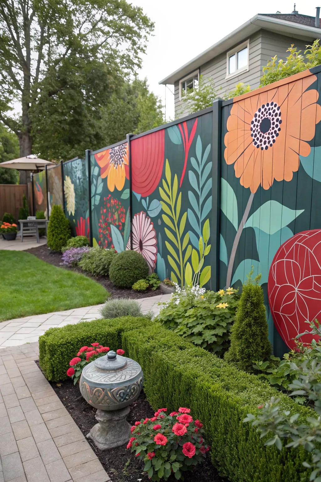 Non-representational botanical designs present a contemporary spin on fence adornment.