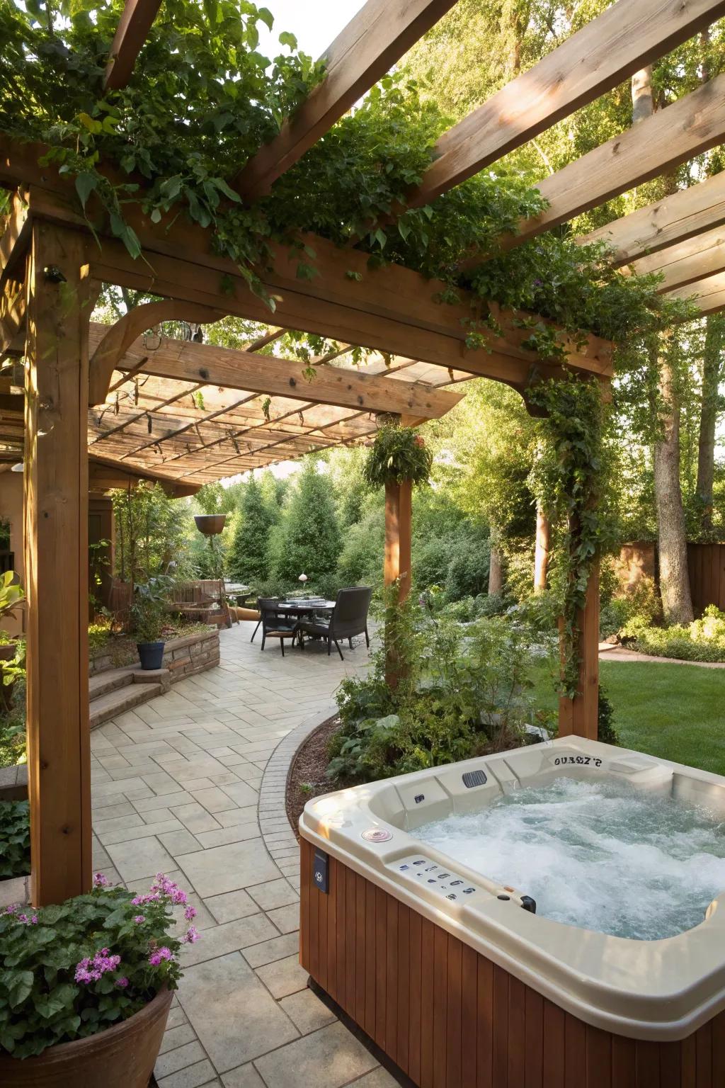 A pergola imparts both shade and elegance to your spa precinct.