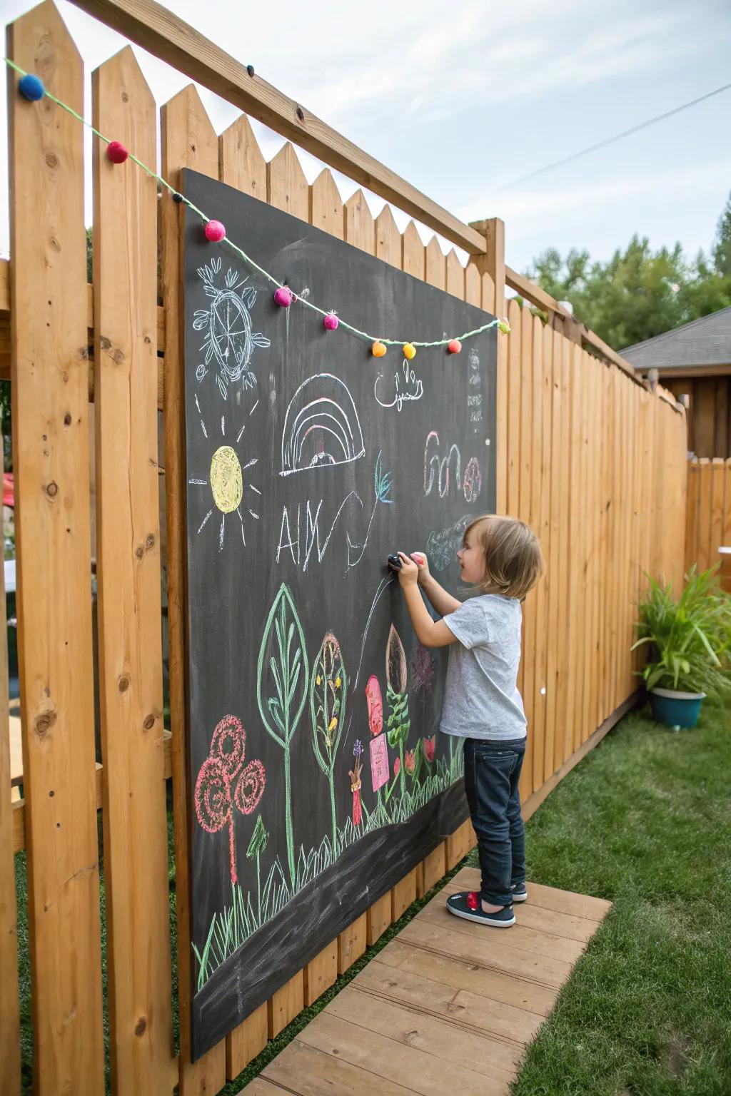 Unleash creativity with a garden chalkboard panel.