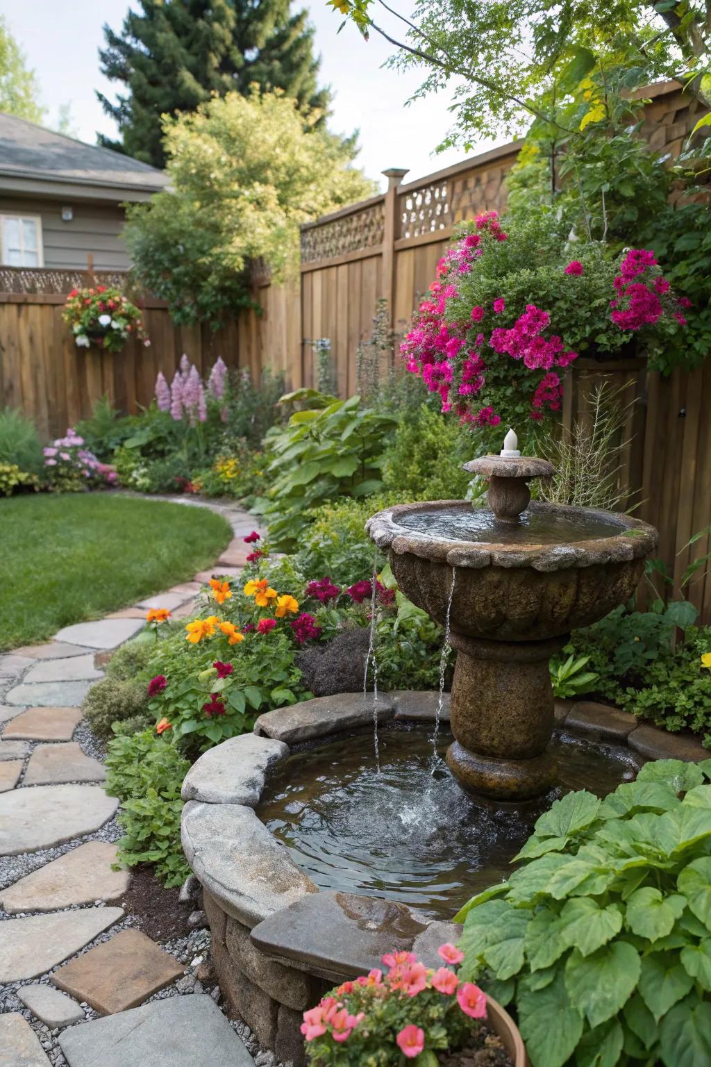 A serene self-made cascade enriches your garden with soothing sounds.