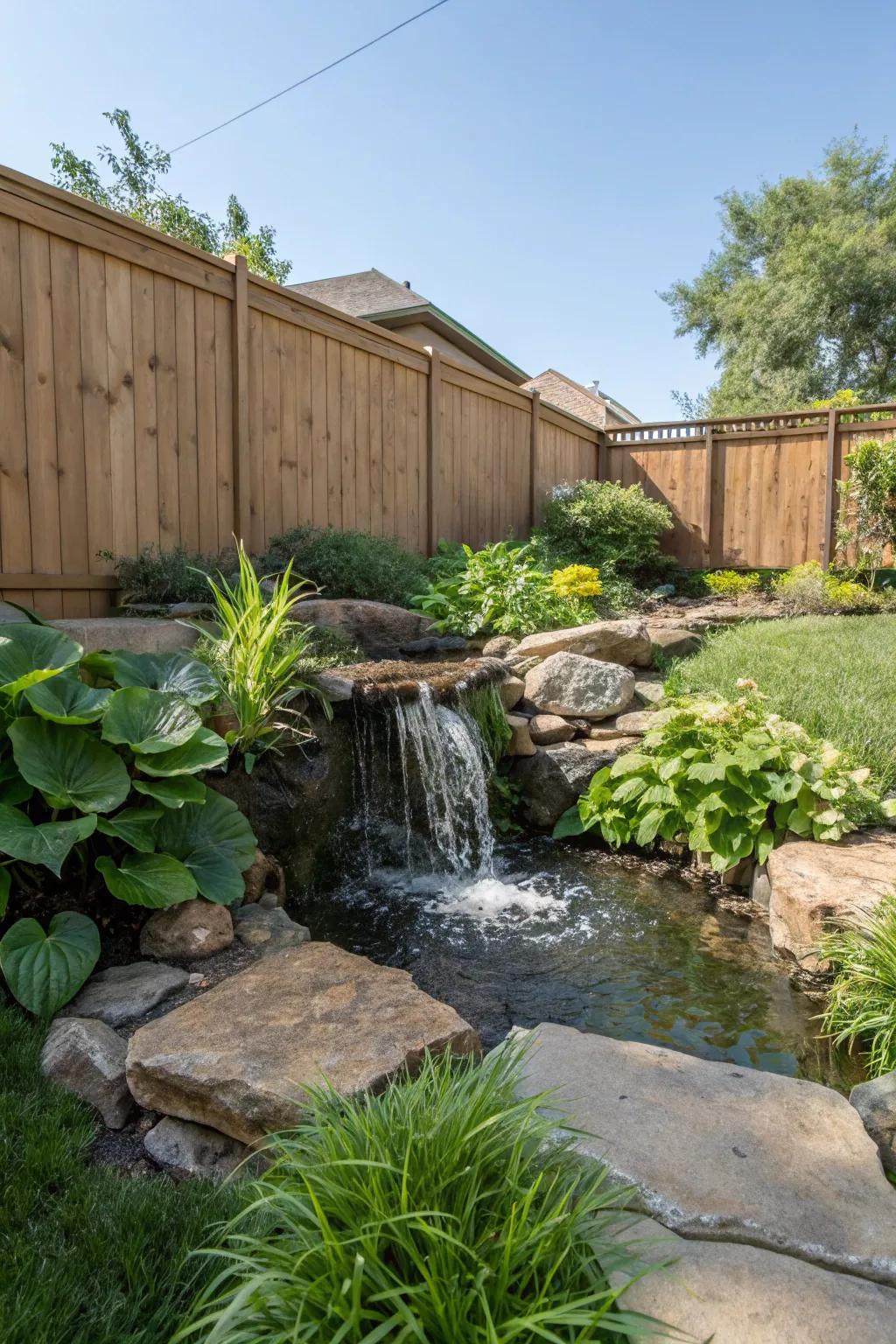 Enhance serenity with a tranquil hydrological accent in your backyard.