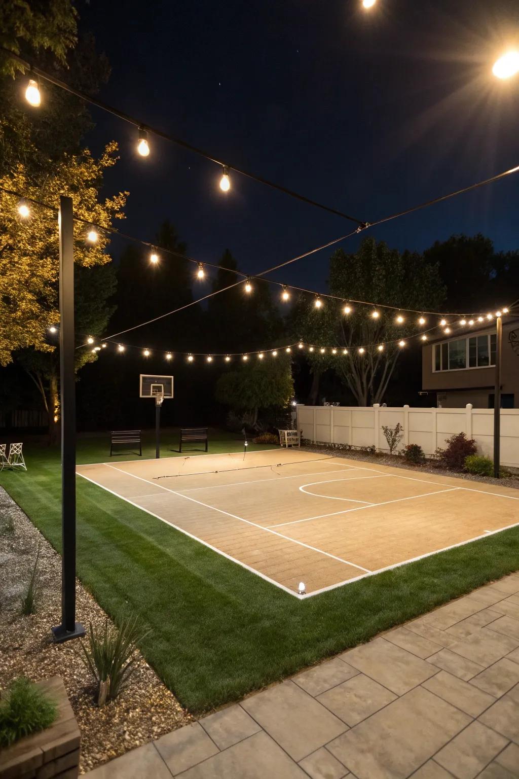 Savor your sports throughout the day and night because of strategically positioned court lights.