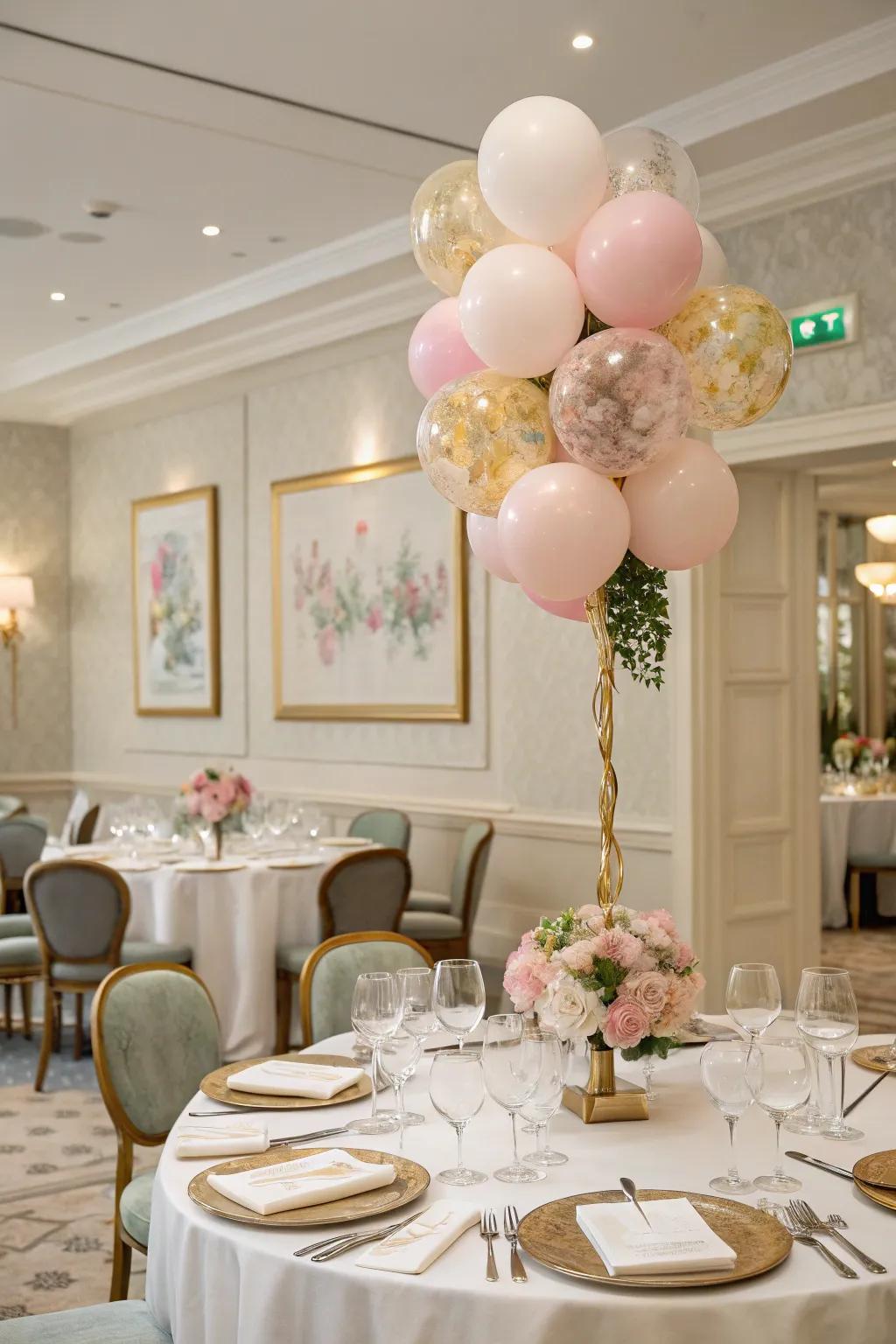 Balloon topiary adds height and sophistication to any decor.