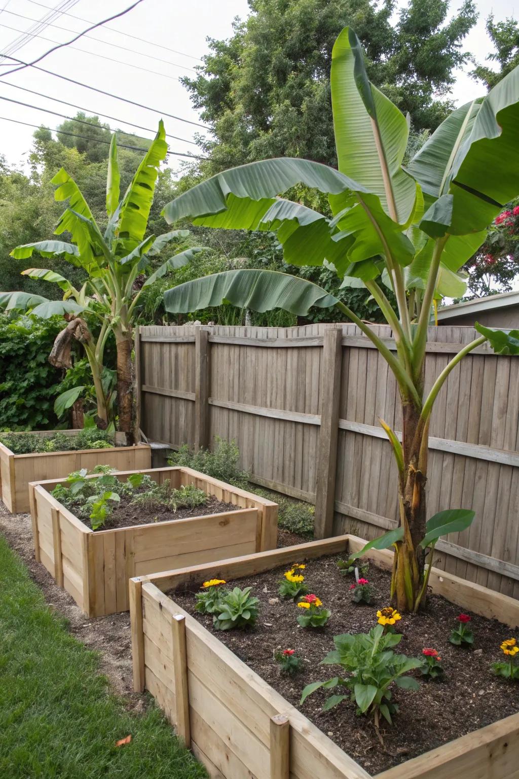 Keep your banana trees structured with elevated garden beds.