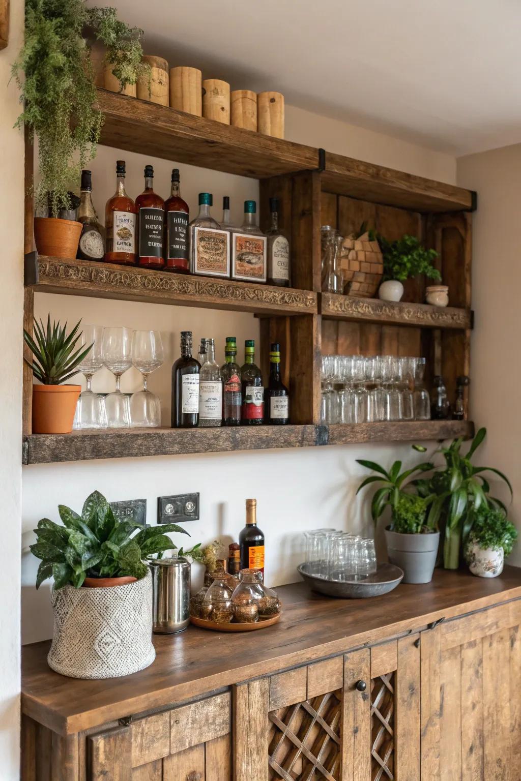 Reclaimed timber planks infuse character into your bar.