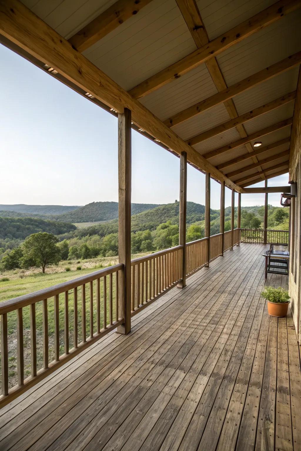 A wraparound veranda affords expansive vistas and accessibility.