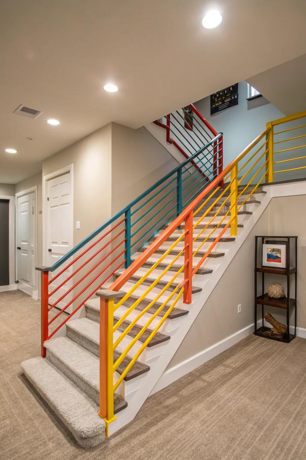 Audacious hues render your stairway a prominent trait.