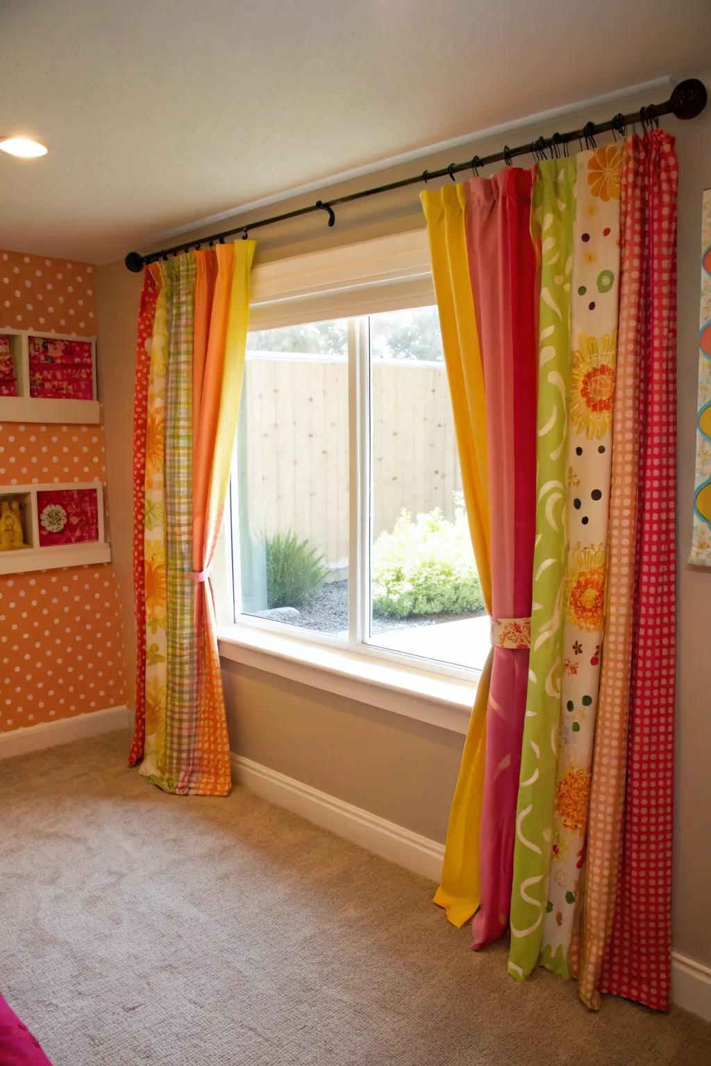 Lively drapes can introduce a dash of color to your basement.