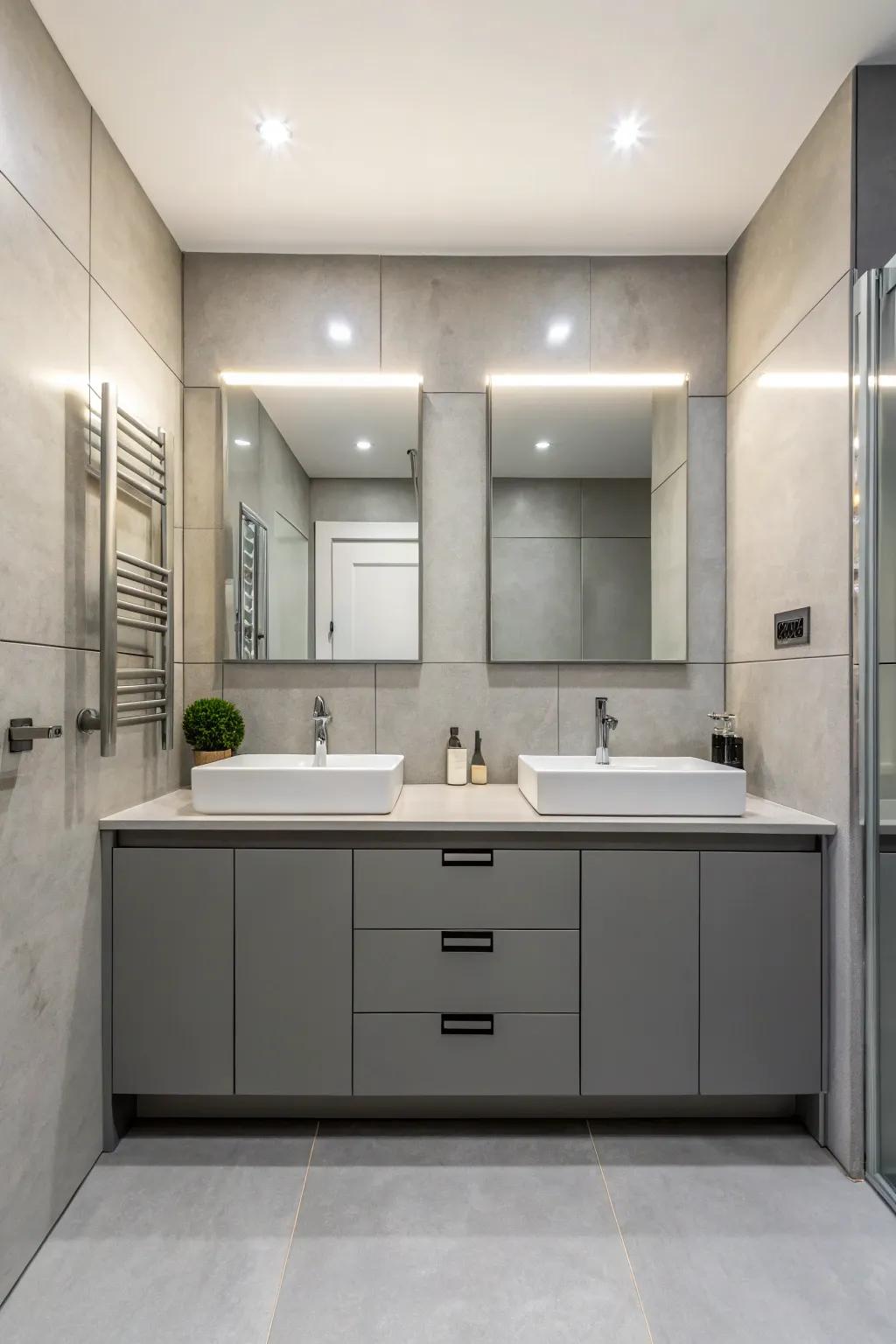 Serene gray organizers provide contemporary sophistication and adaptability.