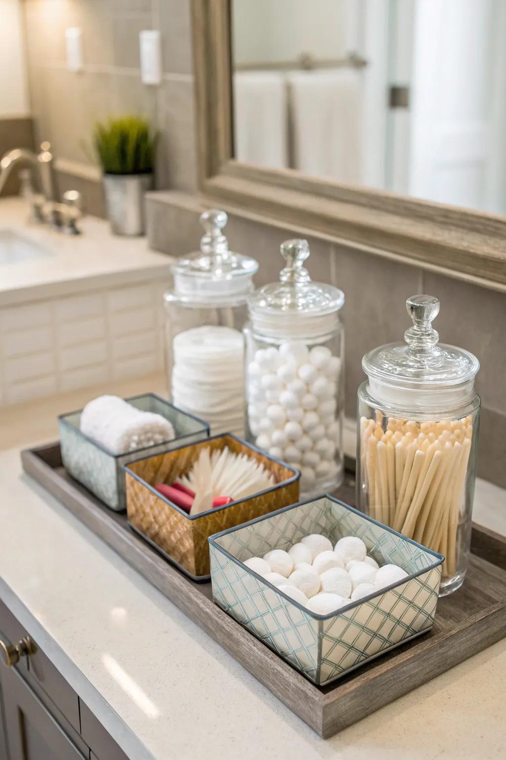 Trays and jars ensure your essentials are both sorted and stylishly displayed.
