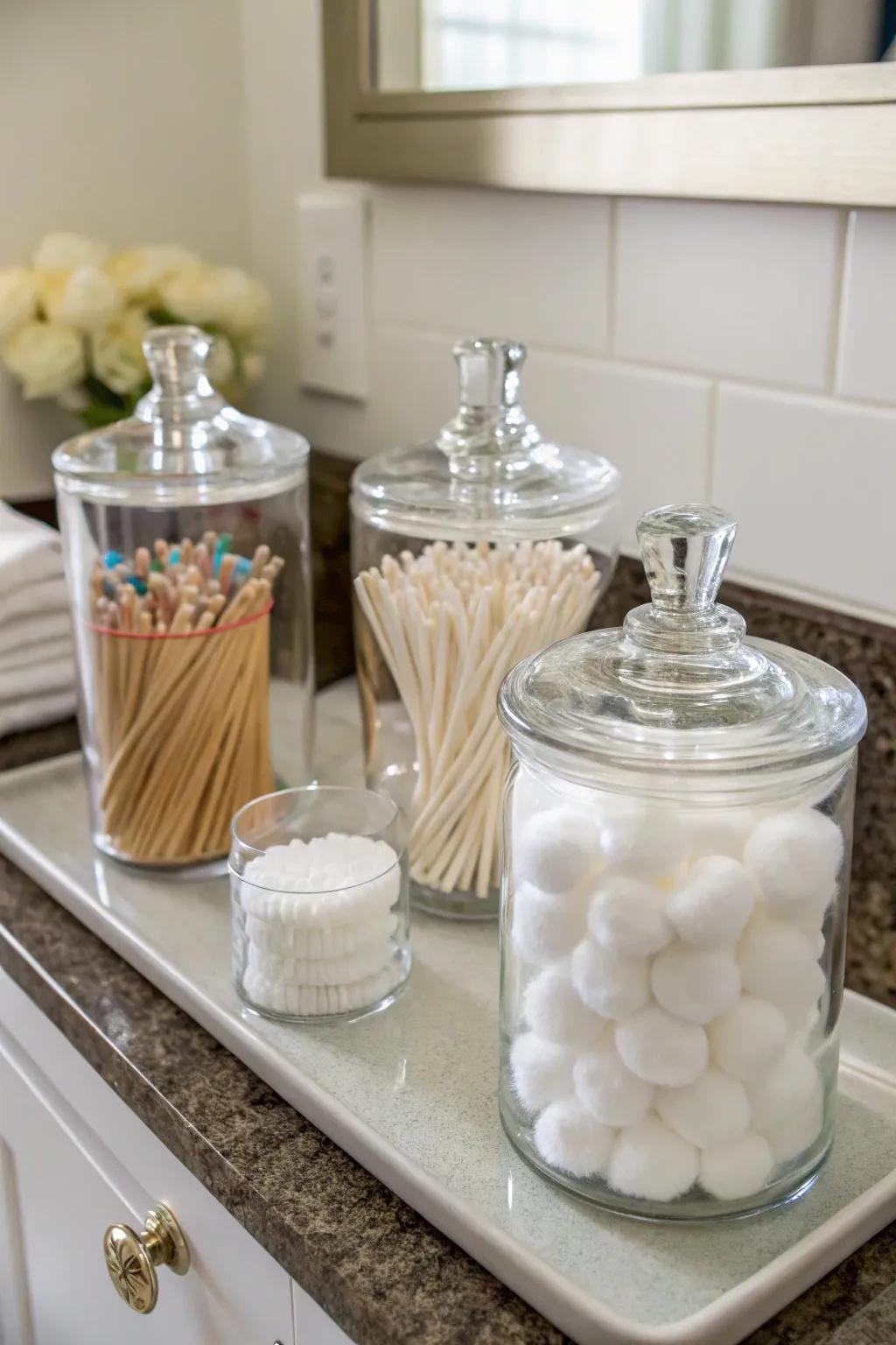 Glass vessels ensure your necessities are orderly and accessible.