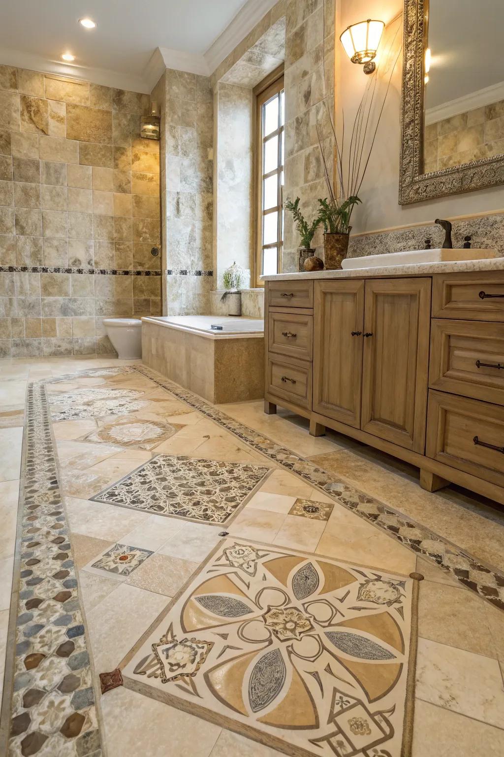 Inherent mineral stone enhances bathrooms with ageless elegance.