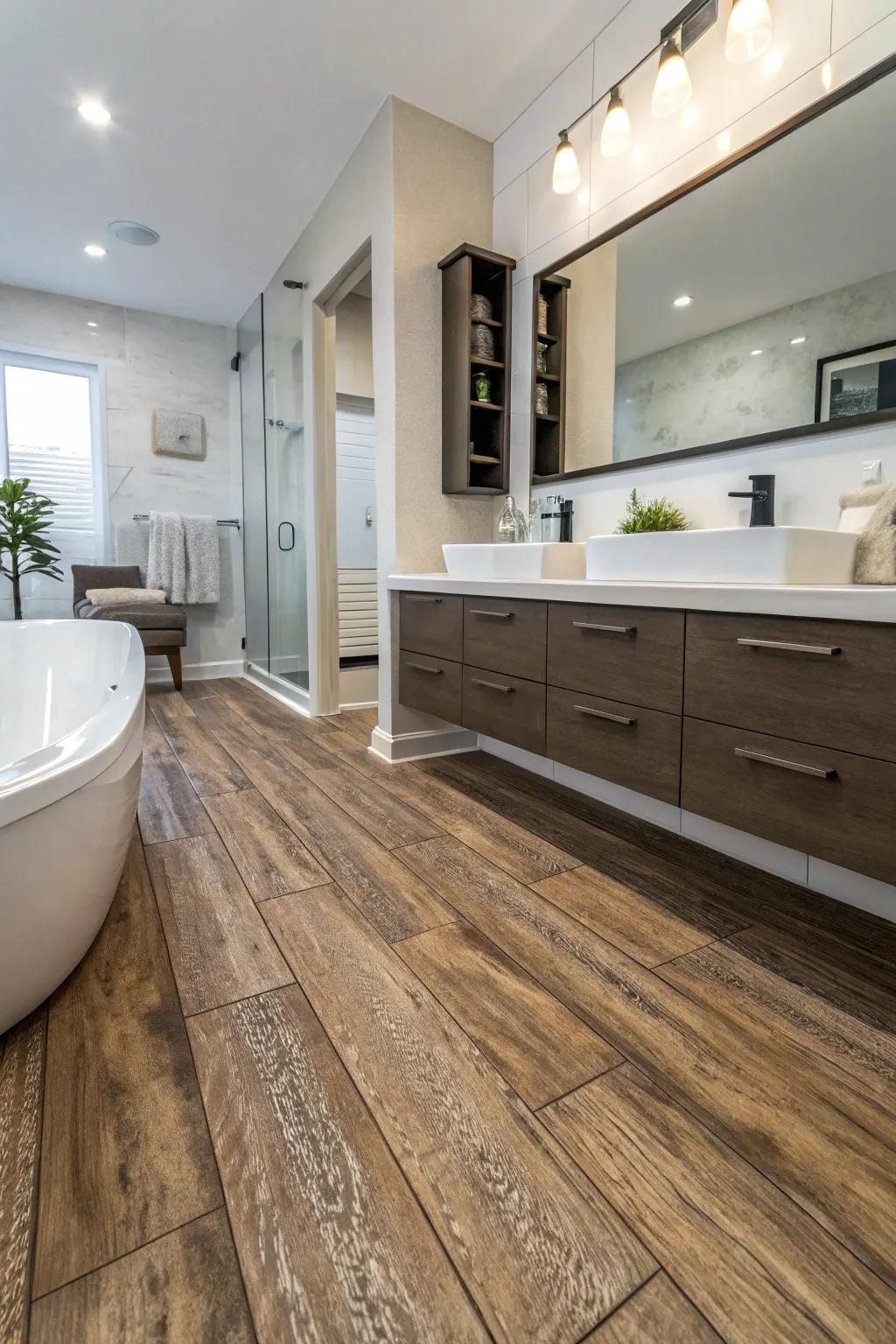 Savor the opulence of timber through upscale vinyl boards.