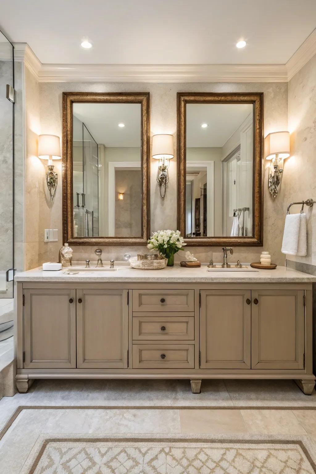 Shared bathrooms are ideal for dual mirrors.