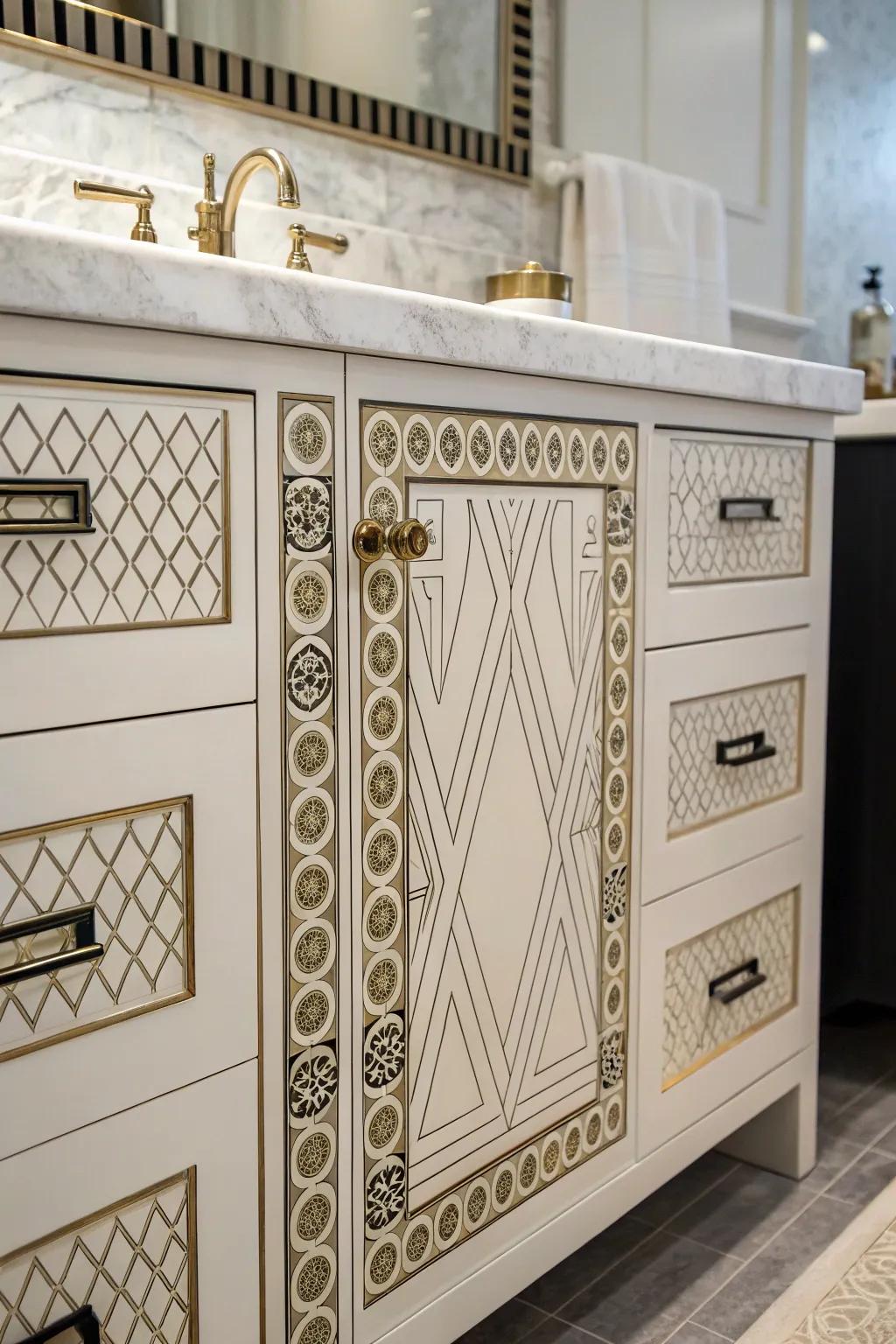 Geometric pulls introduce structured beauty to your bathroom.