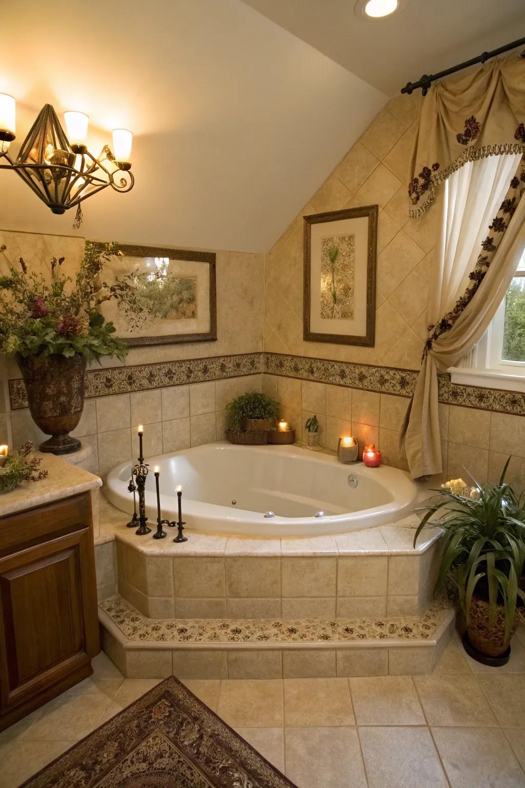 Maximize your bathroom's potential with a chic corner bathtub design.