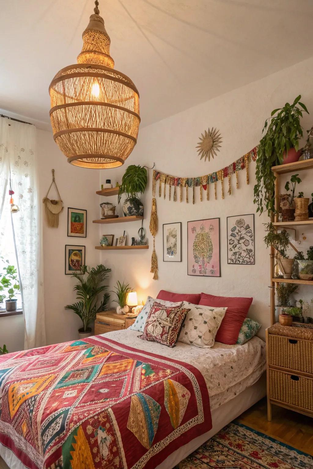 Embrace bohemian vibes with a rattan chandelier.