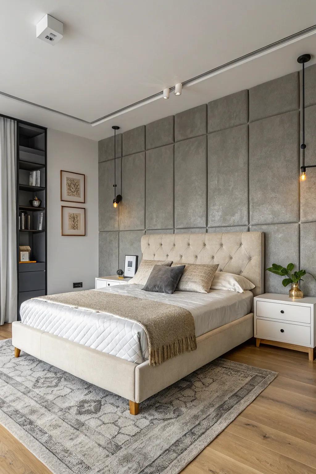 Grey accent wall imbuing depth and dramatic flair.