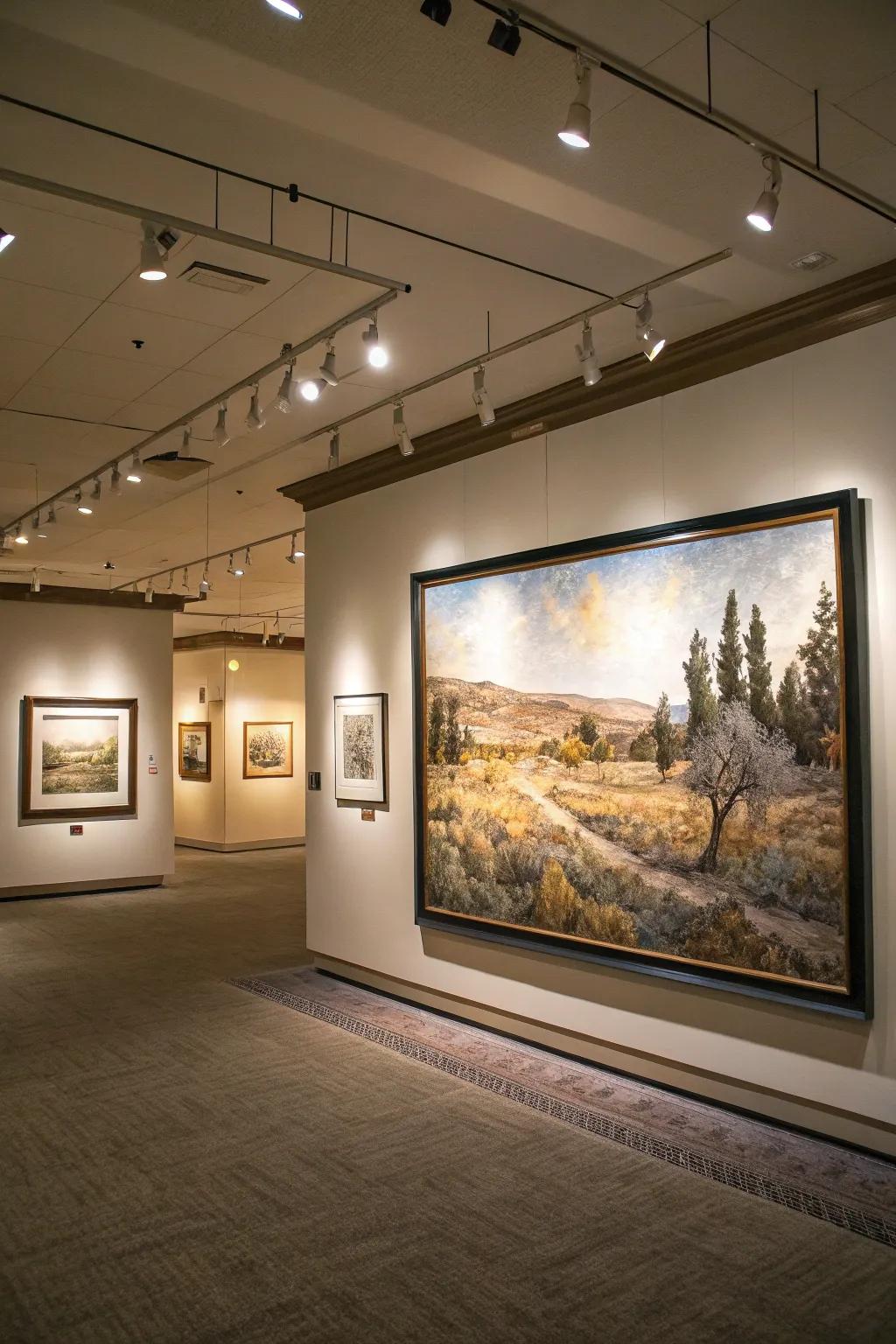 Broad lights provide uniform illumination to an extensive artwork