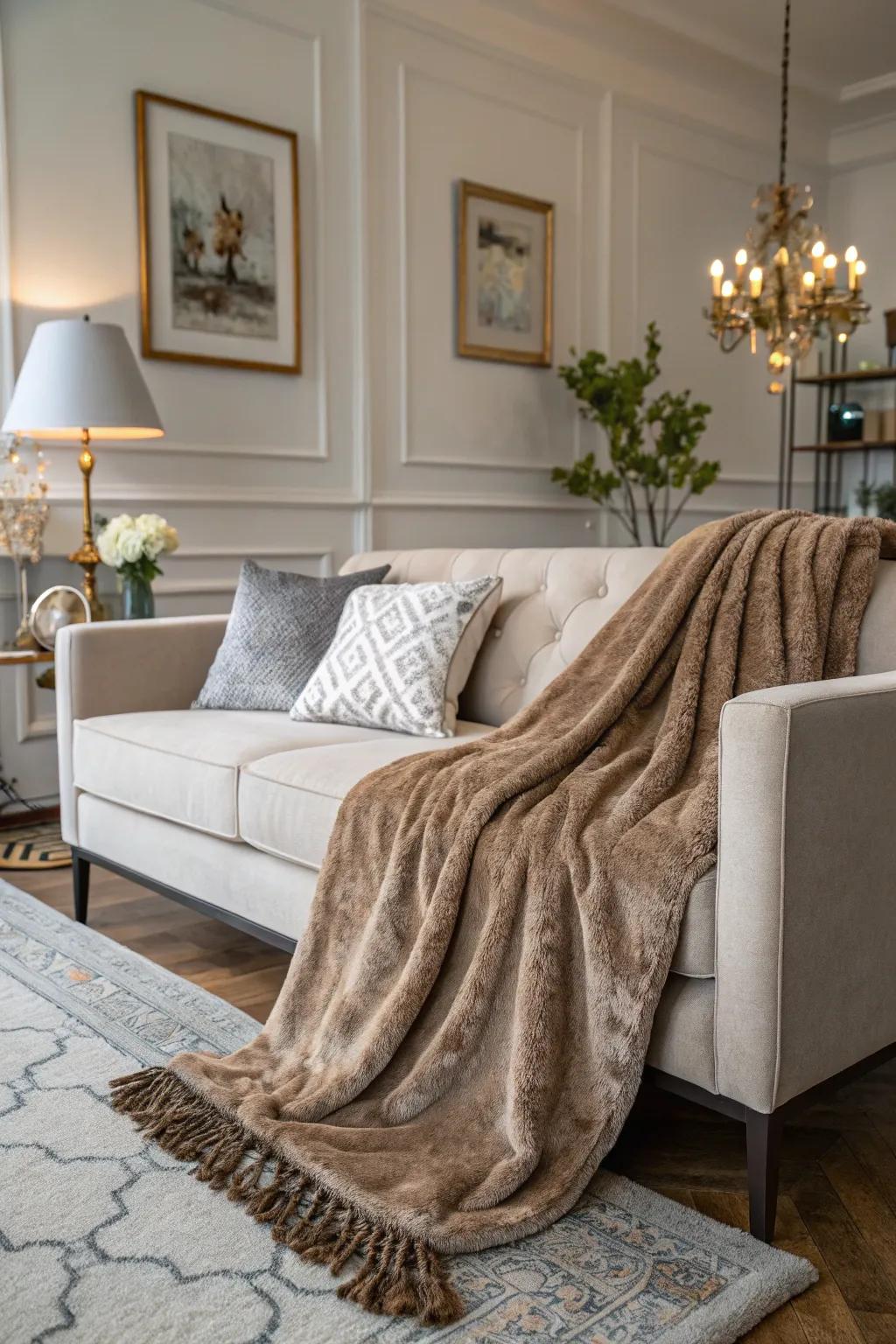 A delicate toss blanket imparts comfort and elegance to any abode.