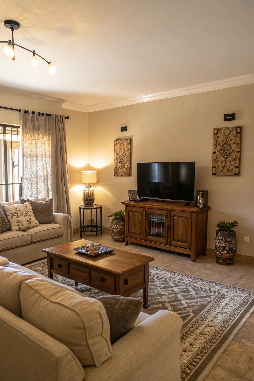 Neutral shades fashion a serene backdrop for any living space.