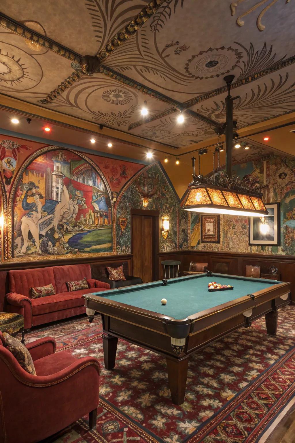 Artistic walls bring personality to your billiard space.