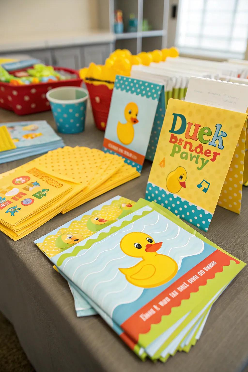 Charming ducky-themed party invitations.