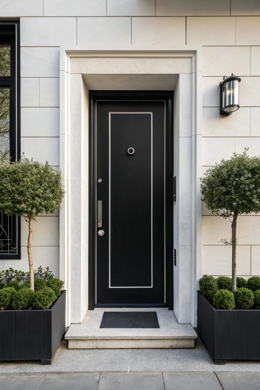 A modern onyx door with minimalist alabaster trim complements contemporary architecture.