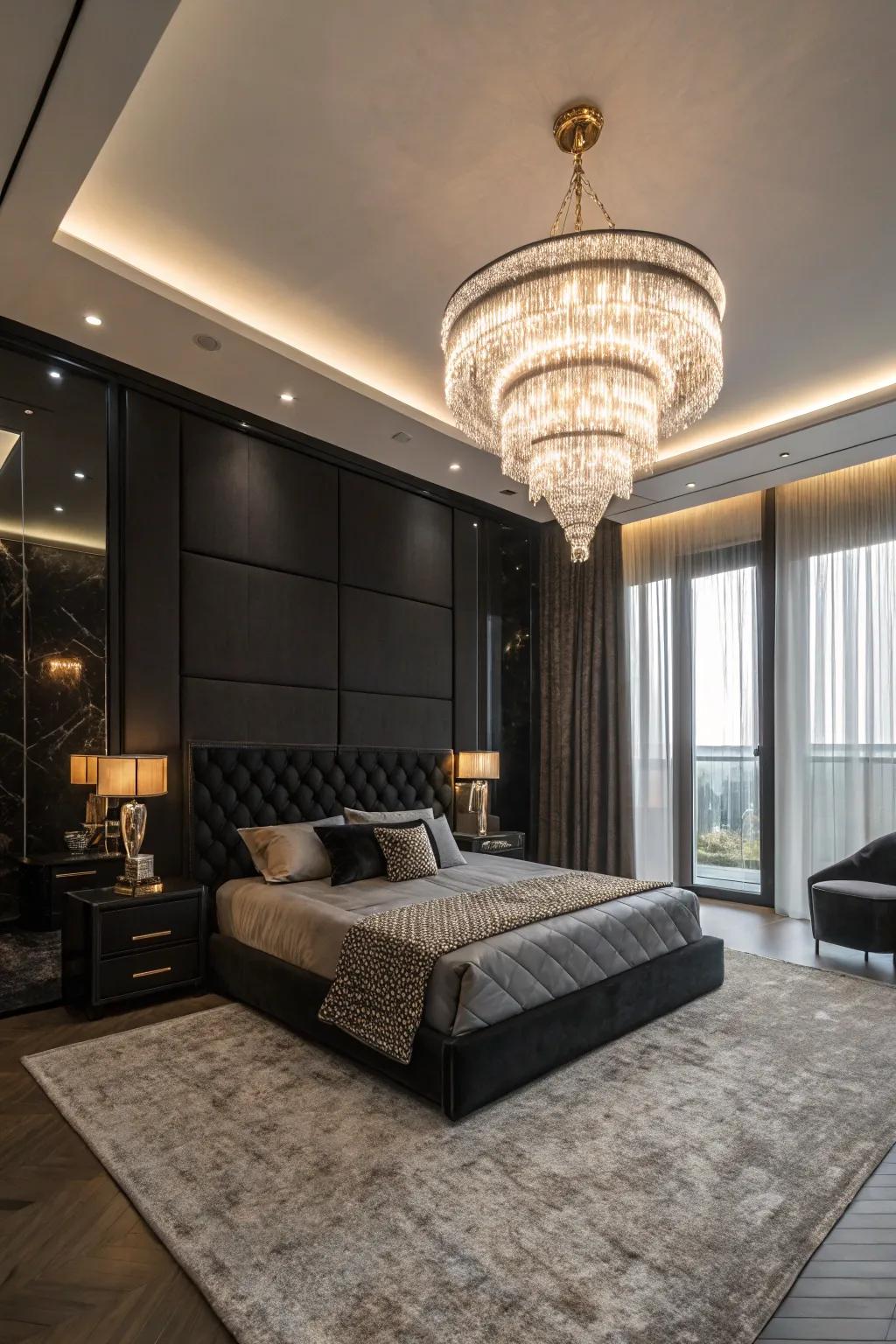 A notable chandelier can lift your bedroom's aesthetic.