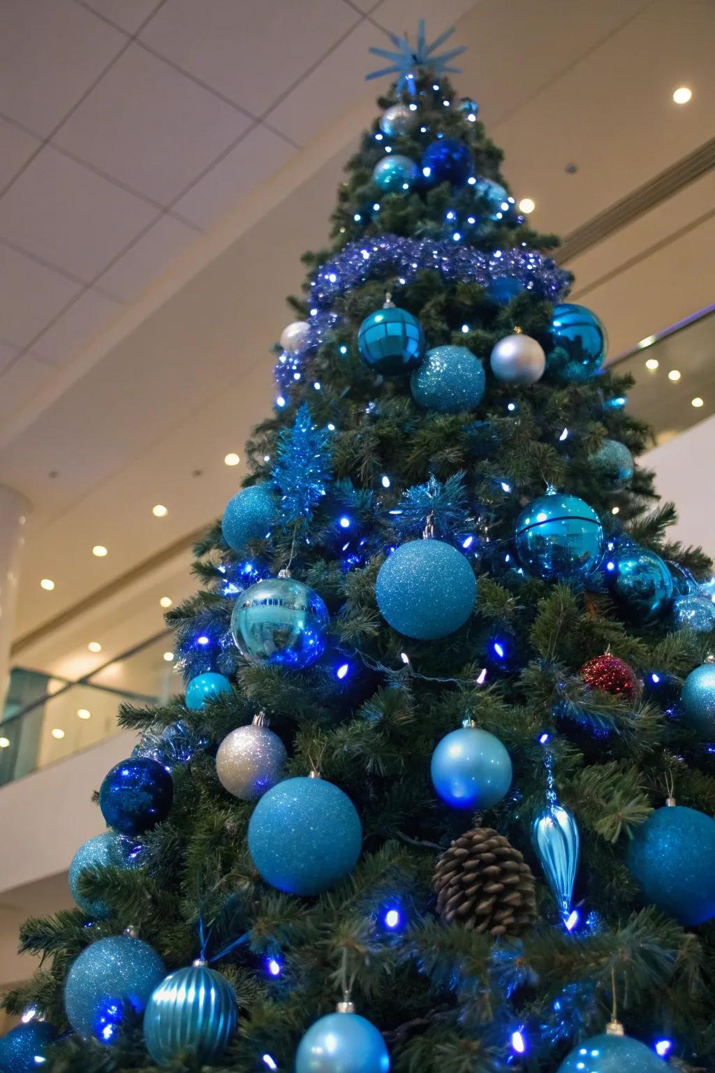 A monochrome azure beauty showcased in a Christmas tree design.