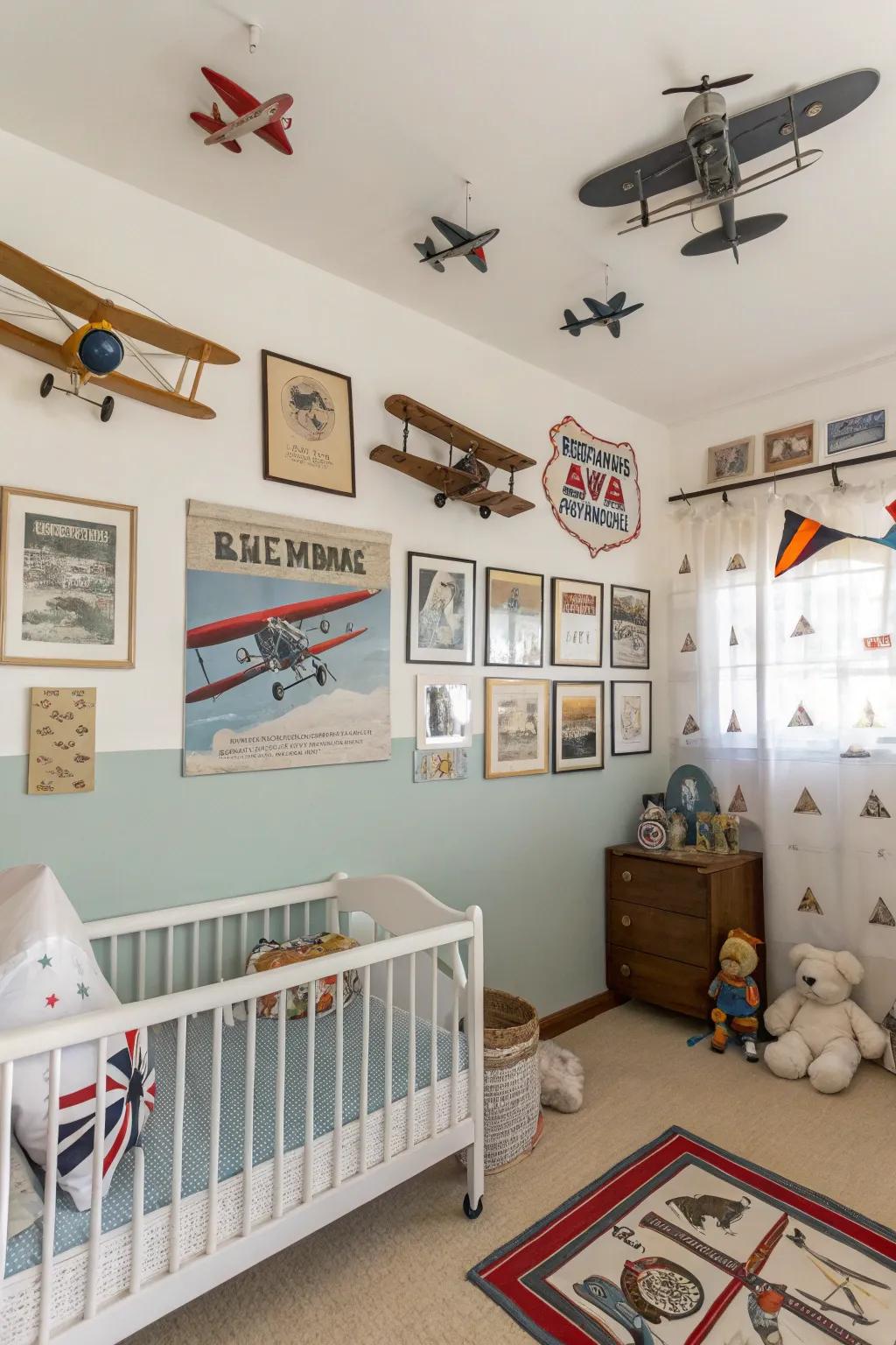 Ascend with a nursery styled with a vintage aviation theme.