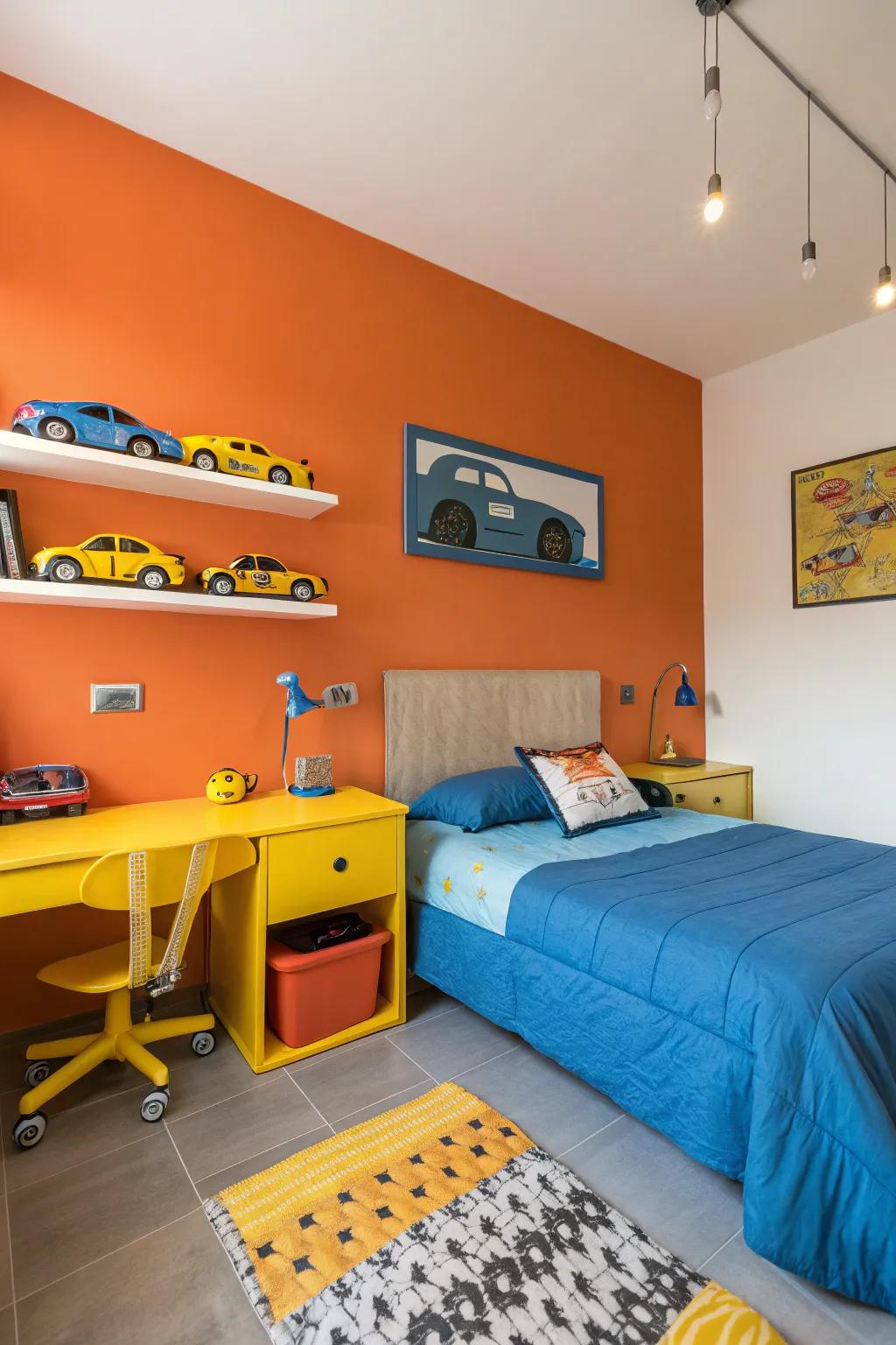 Invigorate the space via striking highlight hues.