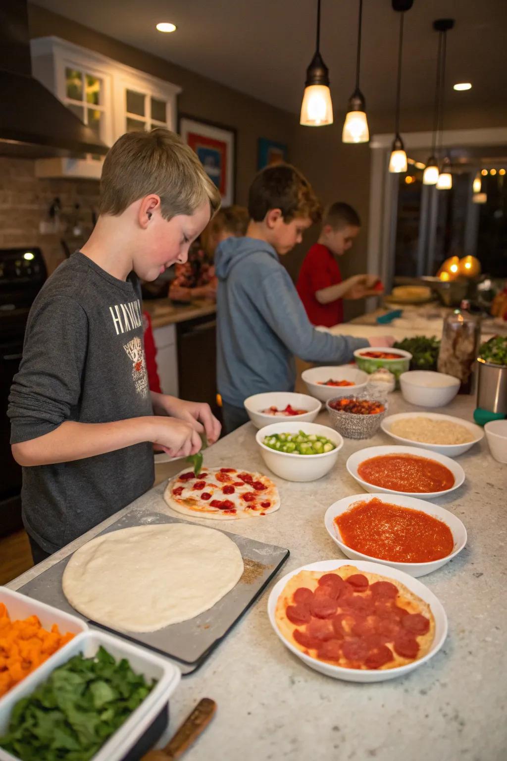 Craft personalized pizzas for an enjoyable sleepover dinner.