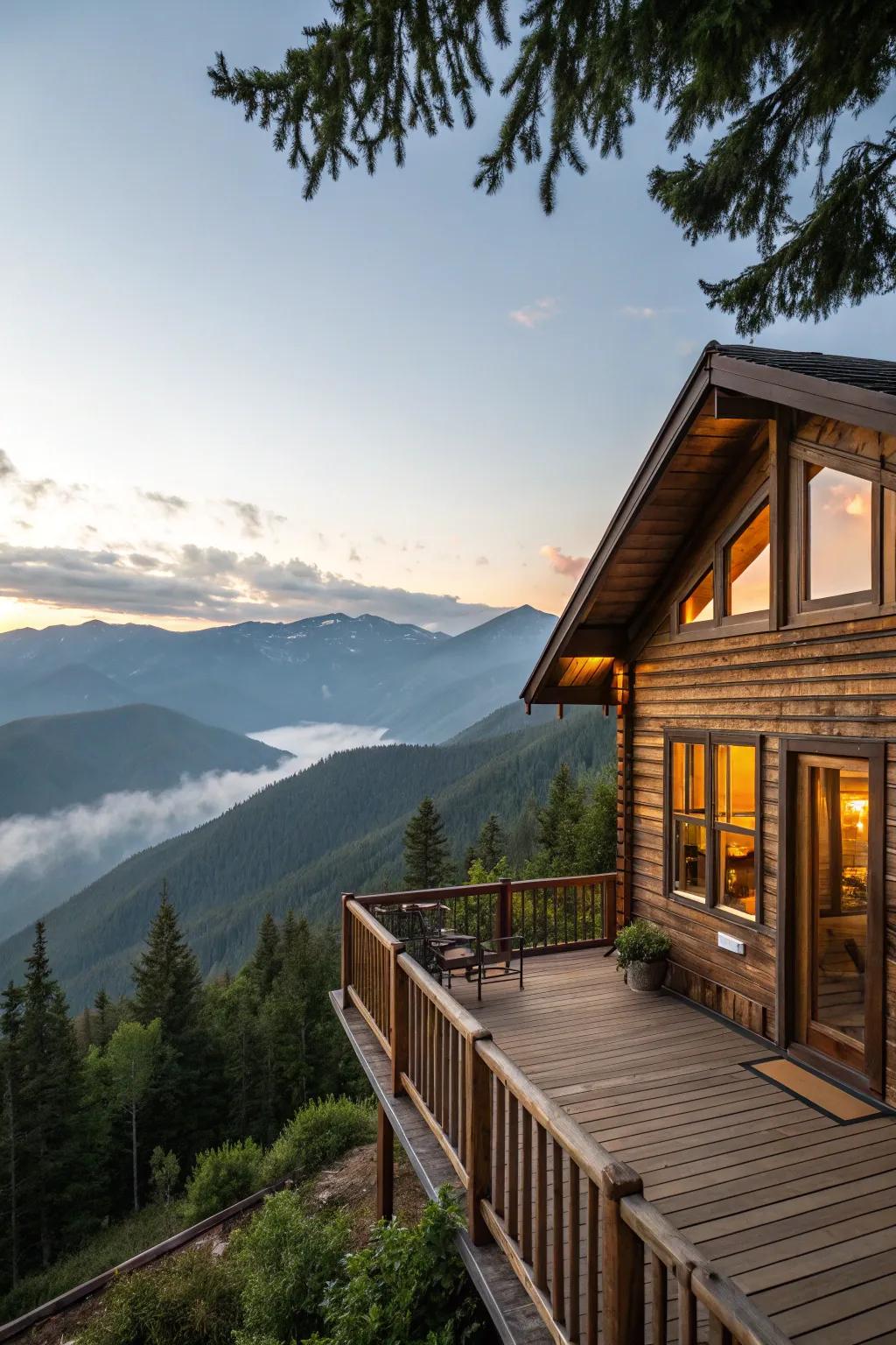 Cabin featuring a deck with sweeping mountain views