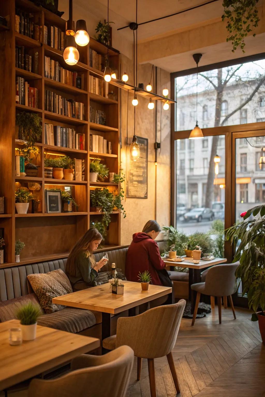 A café setting shining with the welcoming radiance of welcoming shade illumination.