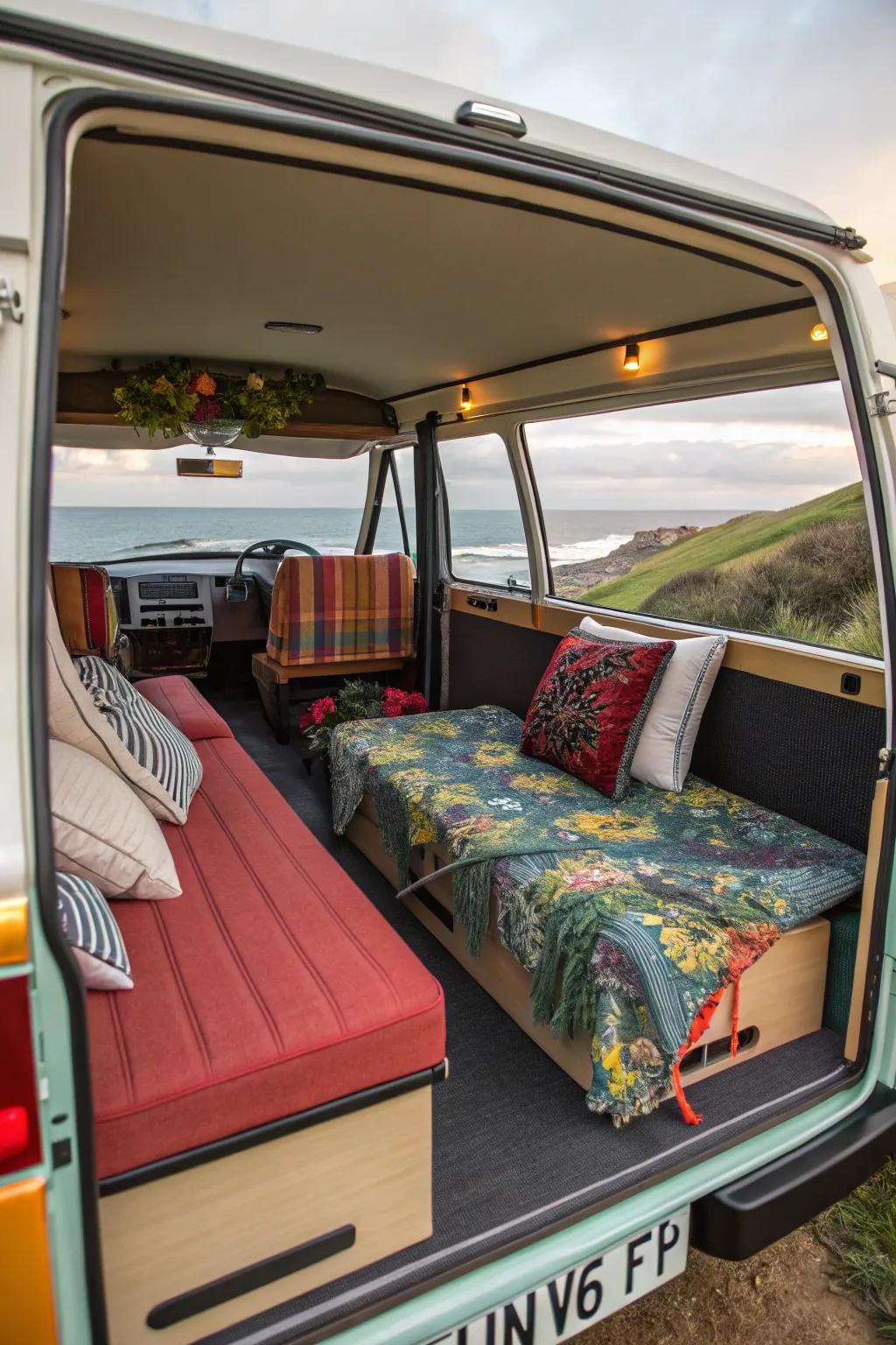 Rock and roll beds smoothly transition from seating to sleeping, optimizing space.