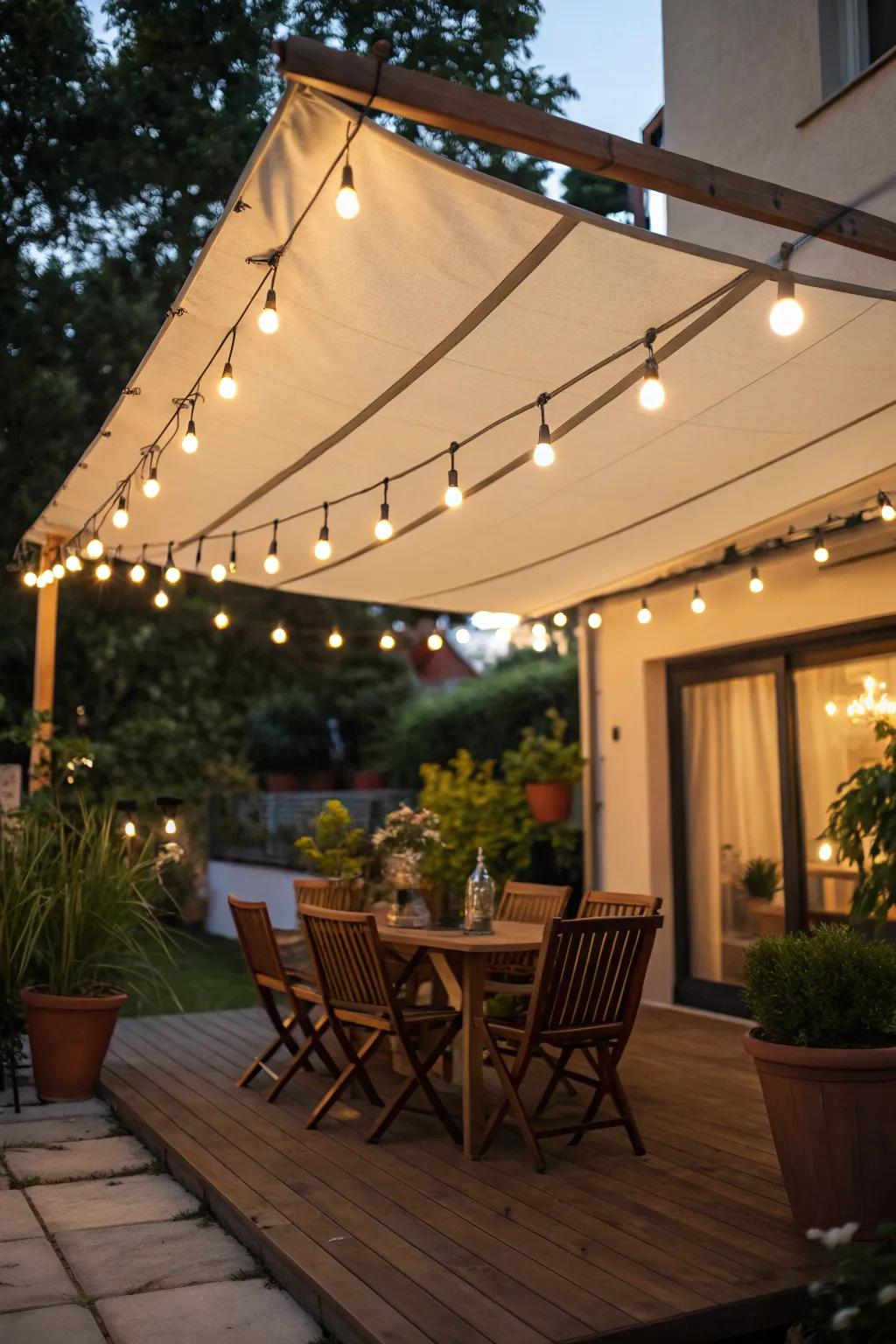 Integrated lighting in canvas covers creates a peaceful mood.