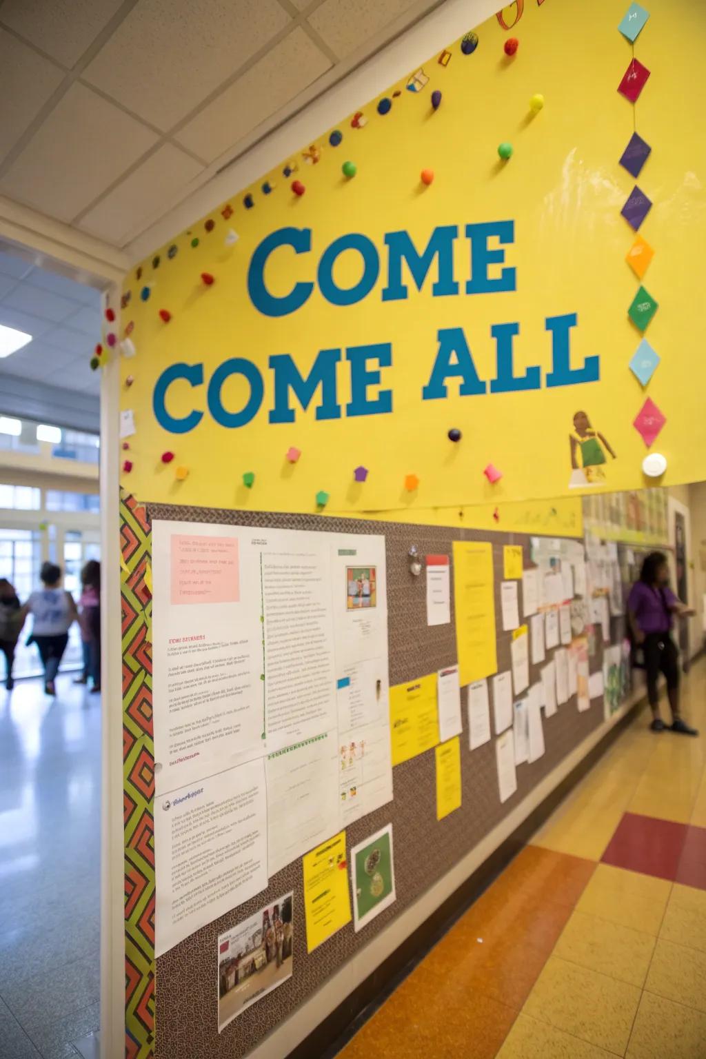 An inviting message establishes the tone for a convivial and welcoming carnival theme.