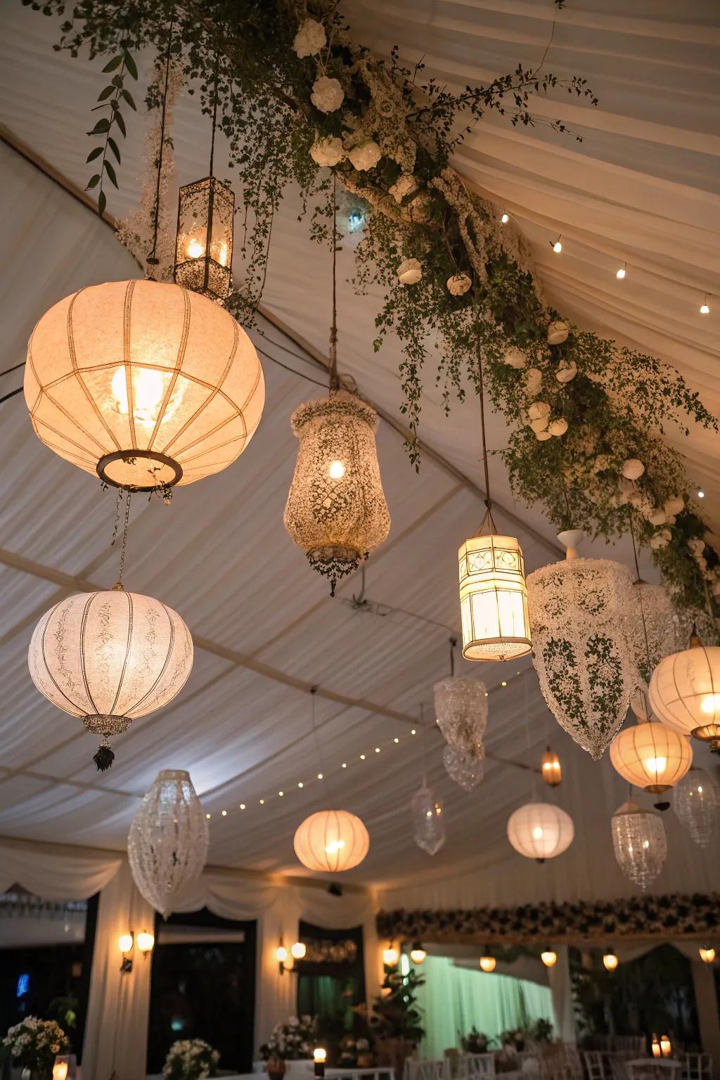 Suspended lanterns exude welcoming charm.