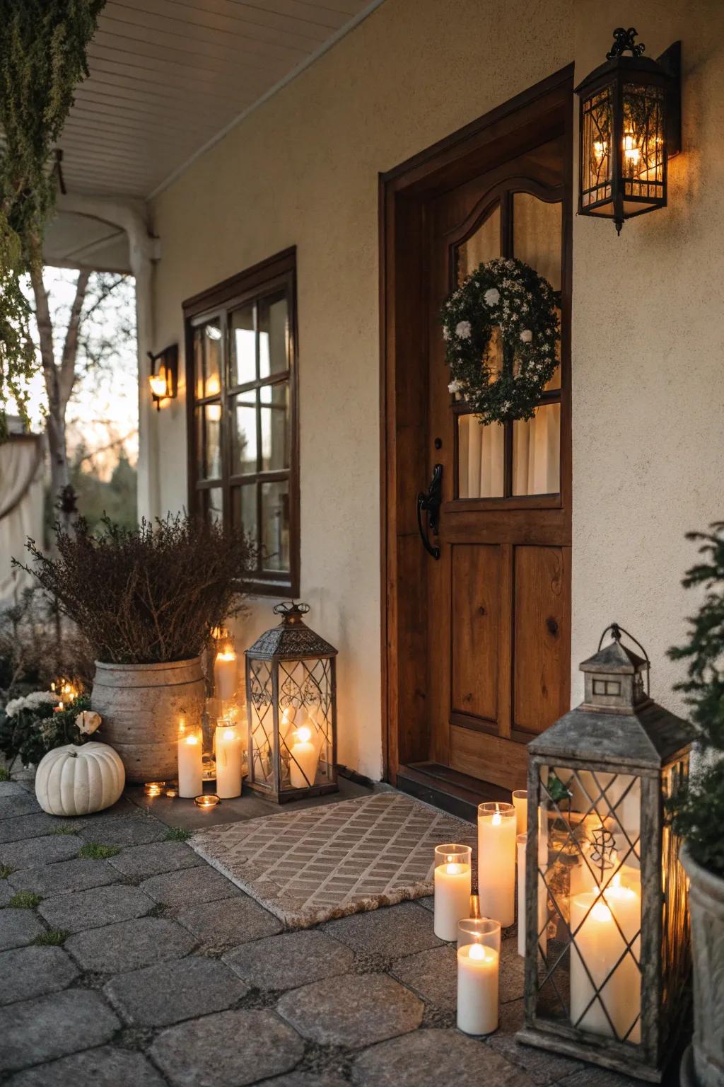 Candles and lanterns create a welcoming and warm ambiance.