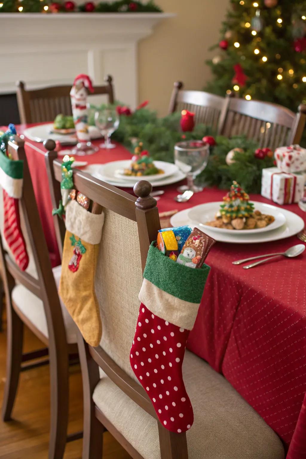 Small stockings filled with gifts attract friends of all ages.