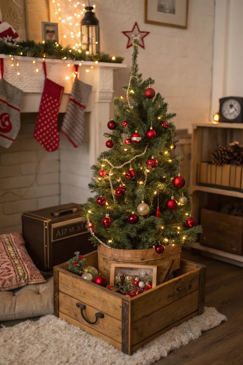 Antiquarian containers impart a nostalgic sensation to your tree's foundation.