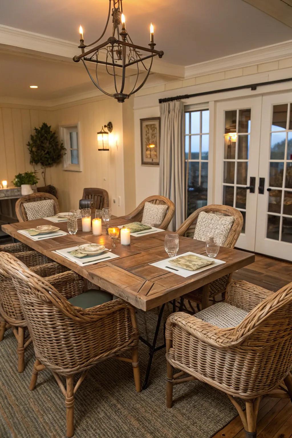 Relaxed, weathered furniture amplifies the serene seaside ambiance.