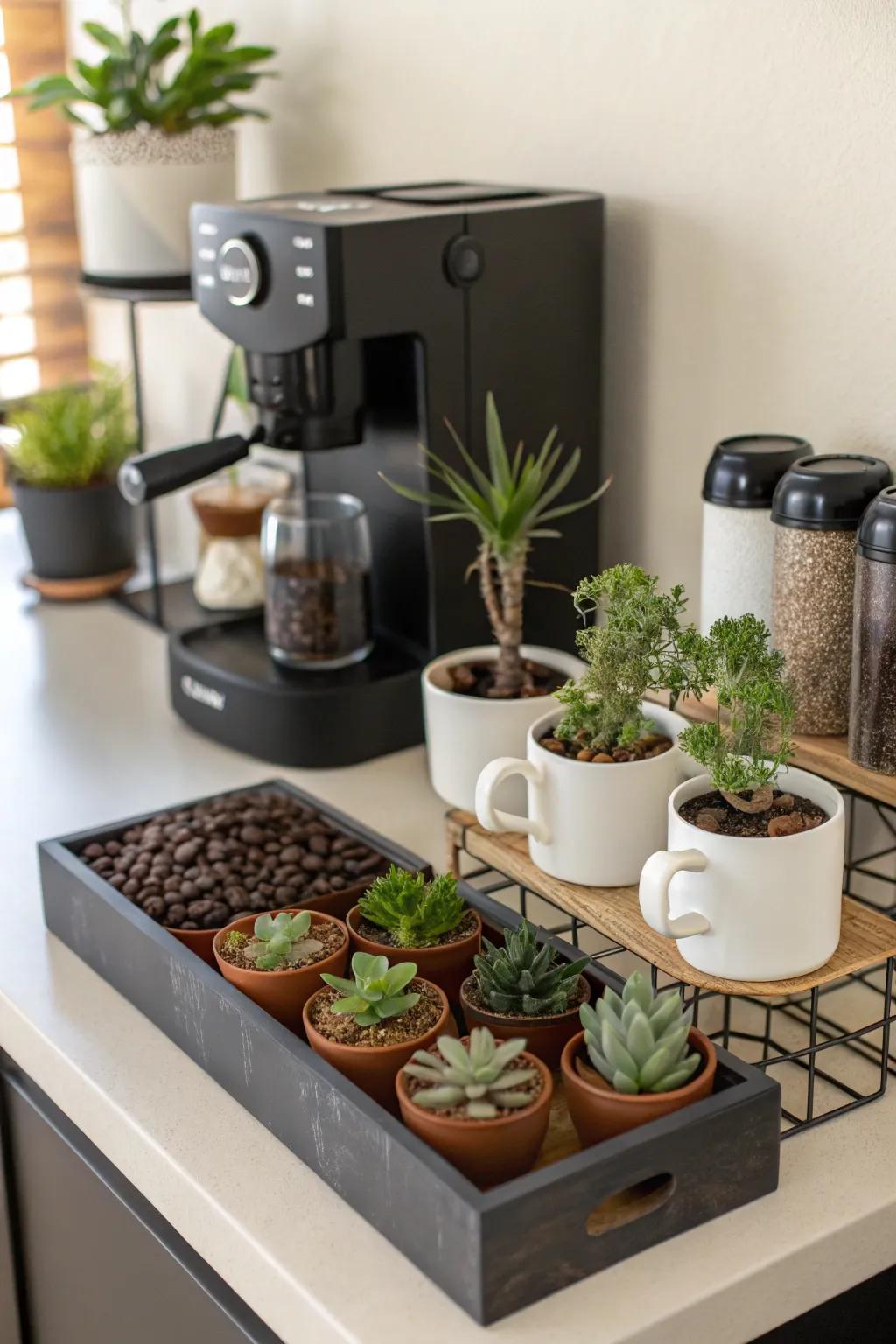 An element of greenery with potted succulents.