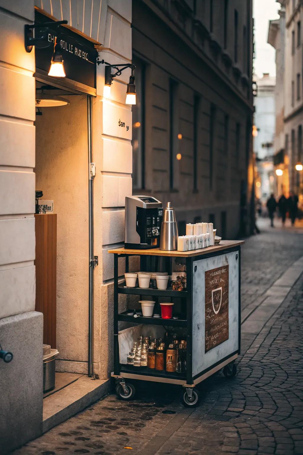 A small coffee cart suited for compact spaces.