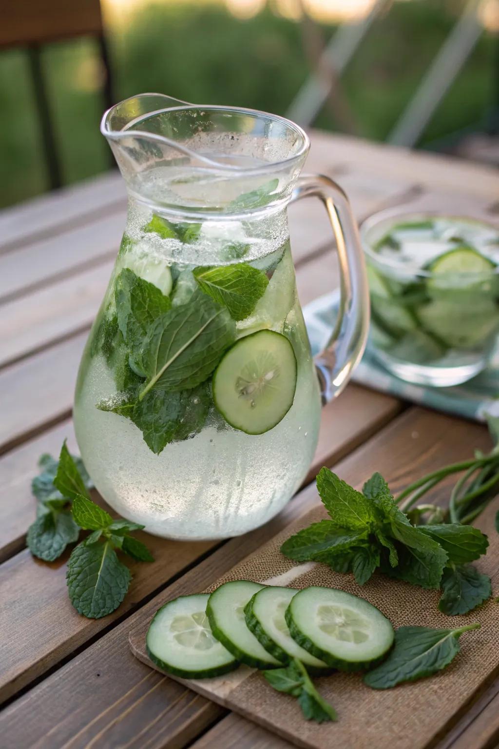 Herb-infused water, a revitalizing addition to your coffee hour.