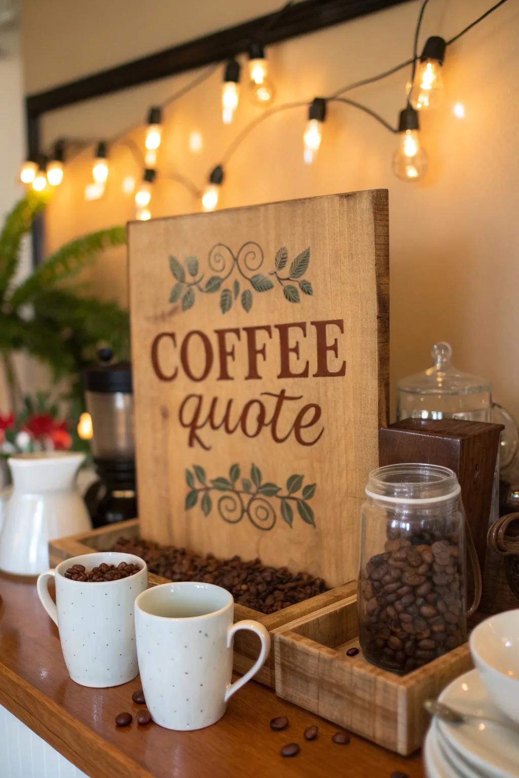 Custom signage encouraging a cozy, welcoming atmosphere.