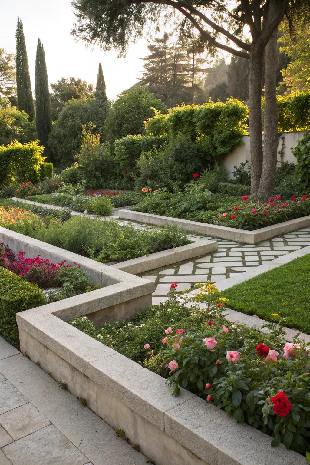 Geometrical patterns inject a modern vibrancy into concrete edging.