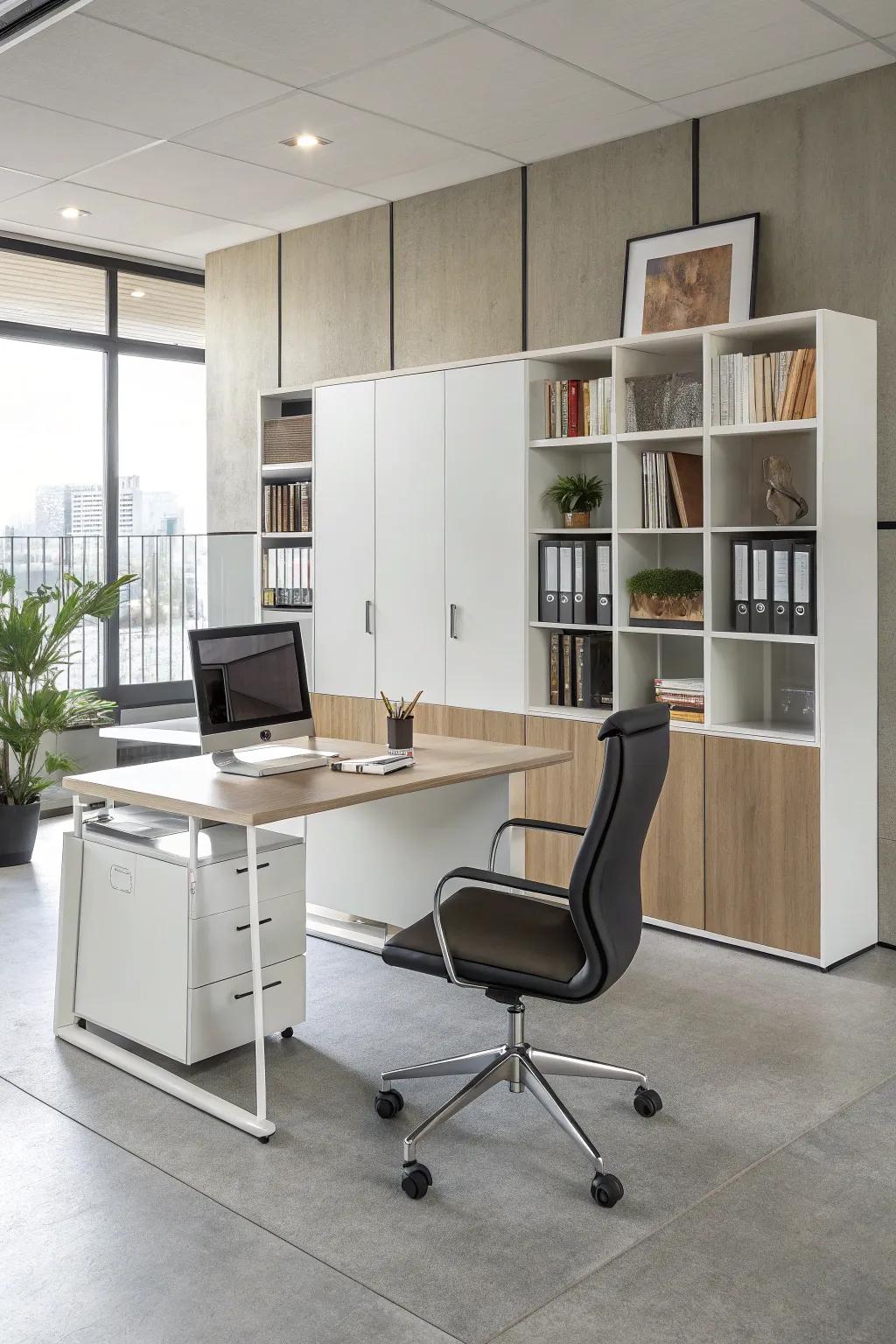Refined and contemporary furnishings enhancing the business-like appearance of an office.