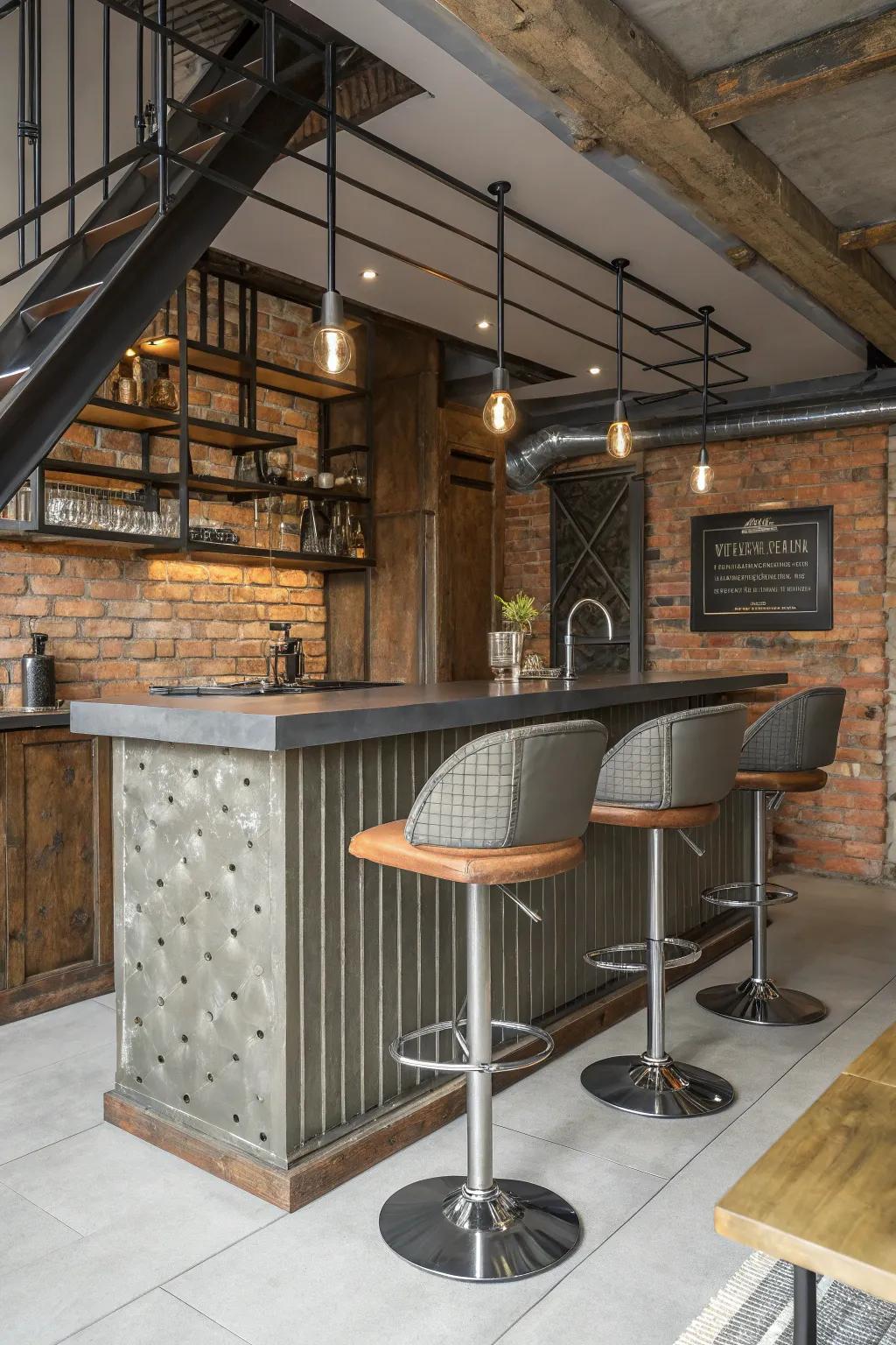 Embrace an urban edge with an industrial bar setting.